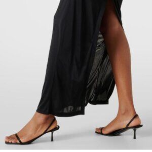 Maiyang Black Open Toe Slingback Satin Sandal Elastic Backstrap Kitten Heel Shoe